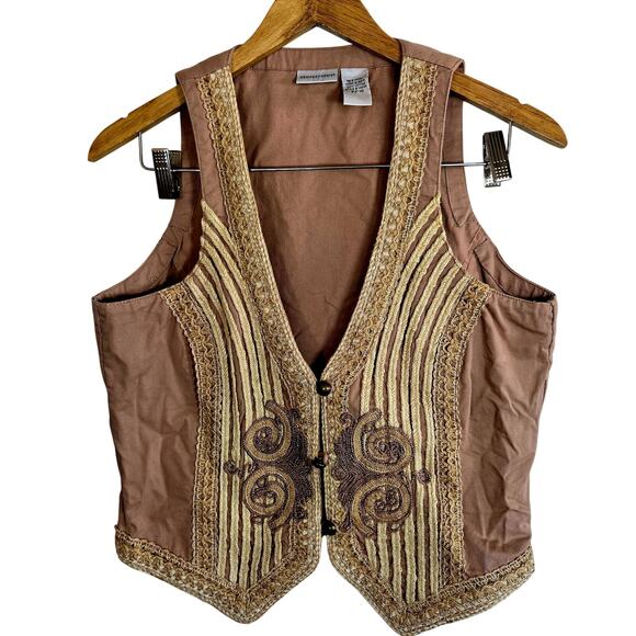 Size 10 –  Embroidered Cotton Vest in Tan - Picture 1 of 5
